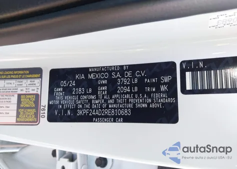 2024 Kia Forte Lxs z USA, uszkodzony, nr VIN 3KPF24AD2RE810683